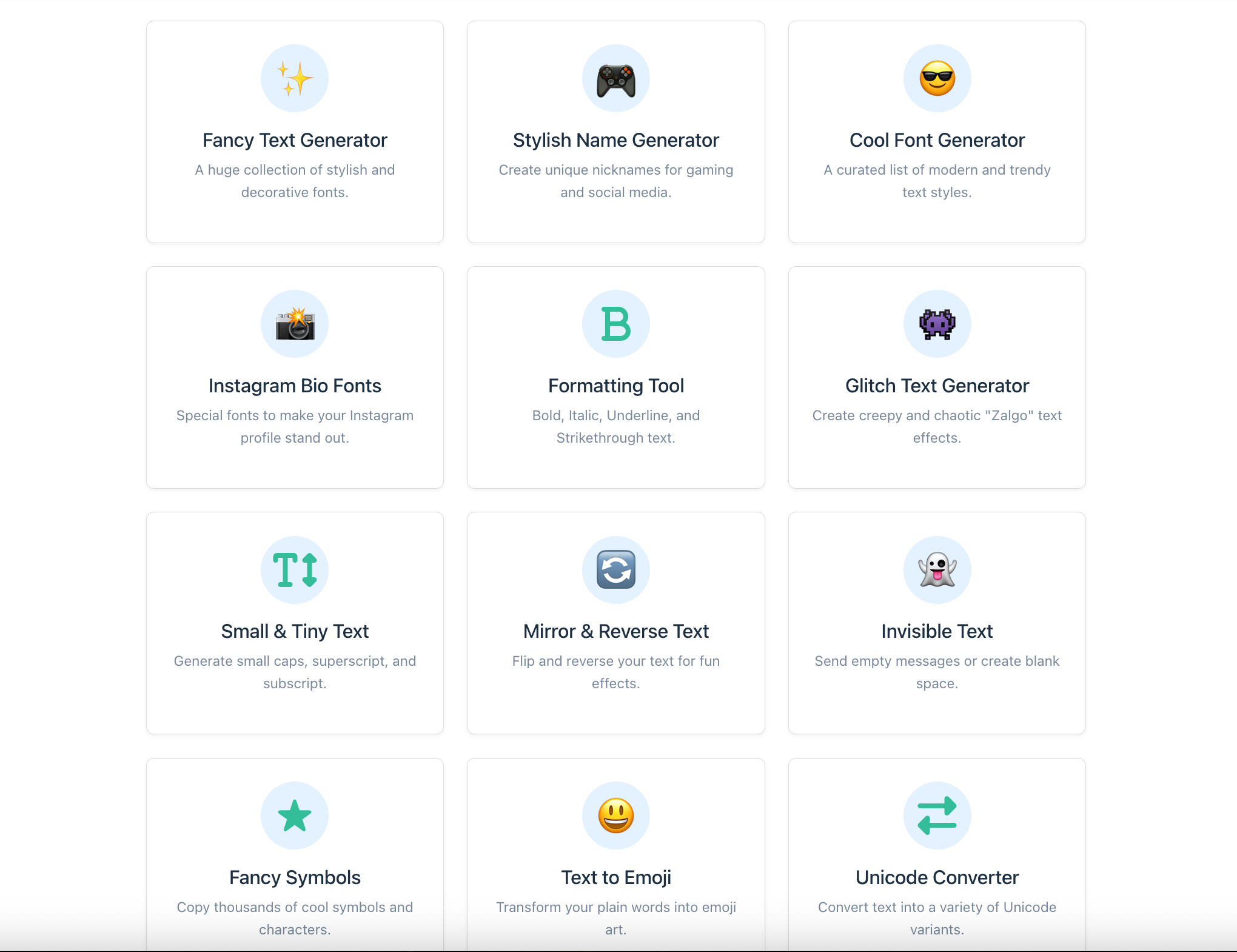 Screenshot showing a grid of different text tools
